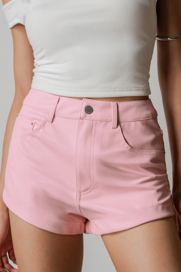 007 Leather High Waisted Shorts In Lemonade Pink