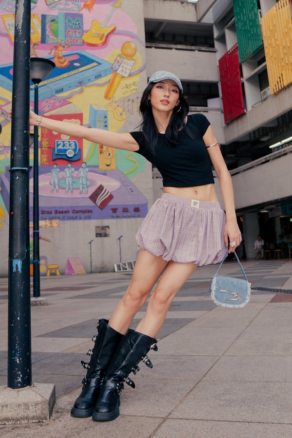 Blown Bubble Shorts in Lavender Grey Checkered