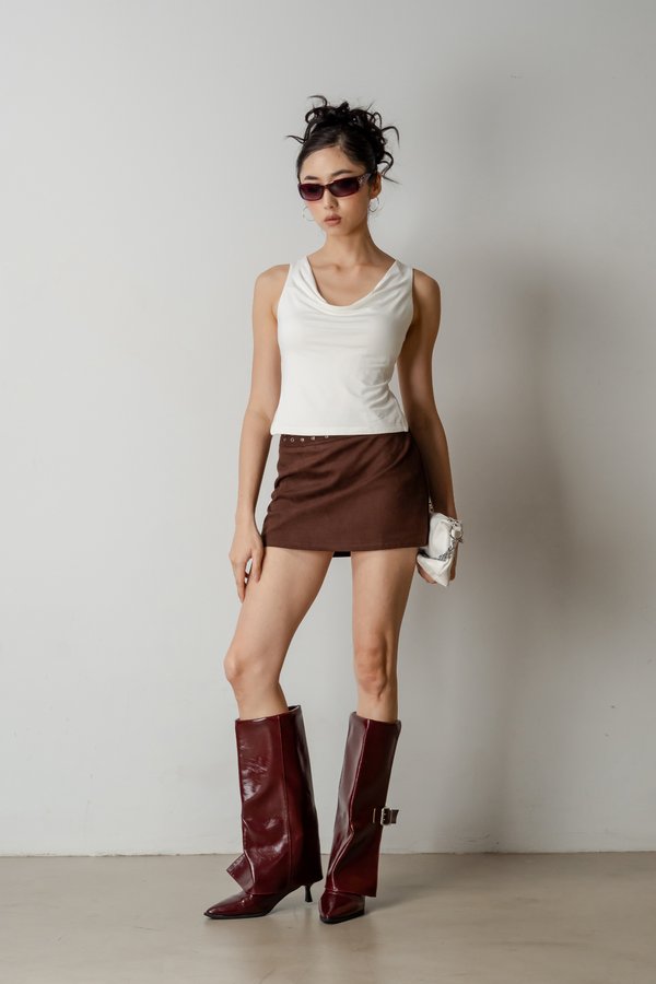 Cloak Racer Buckle Top In White