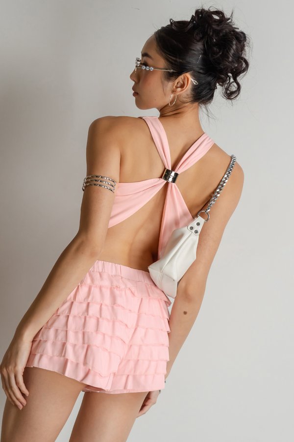 Cloak Racer Buckle Top In Strawberry Pink