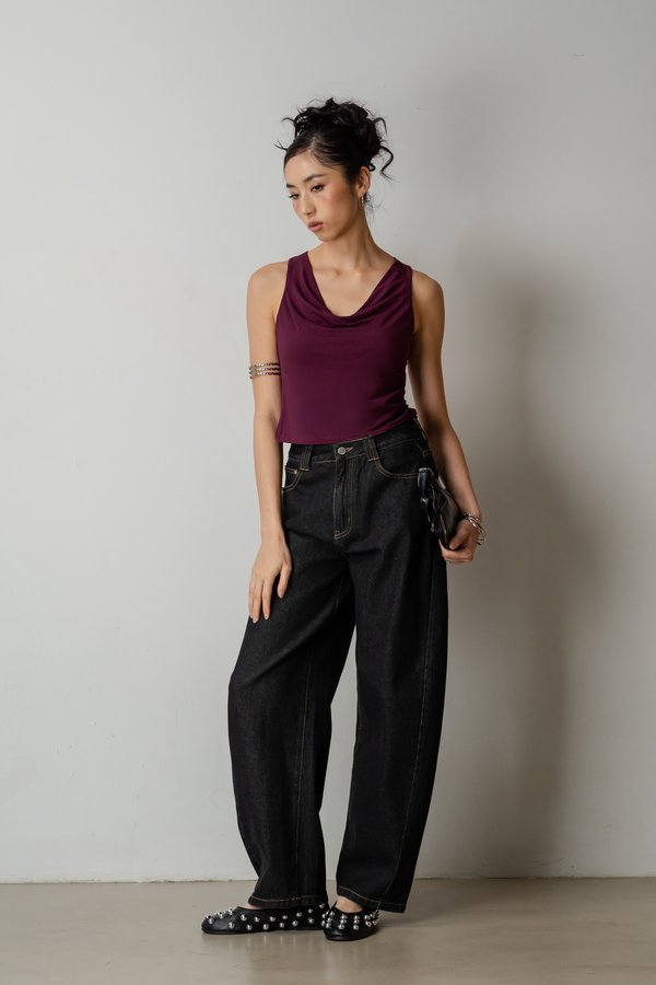 Cloak Racer Buckle Top In Wine Red