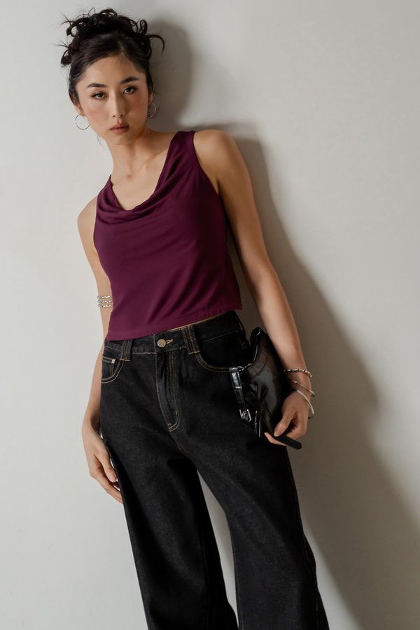 Cloak Racer Buckle Top In Wine Red