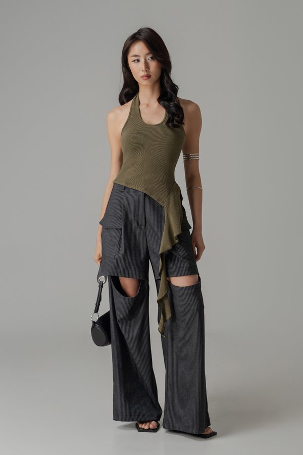 Twilly Halter Tank Top In Moss Olive