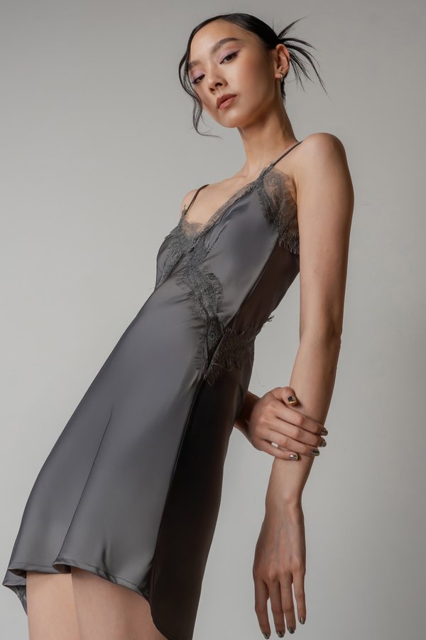 Mojo Lace Trim Mini Dress In Chrome