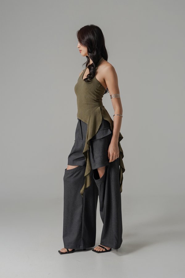 Twilly Halter Tank Top In Moss Olive