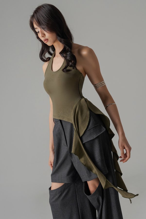 Twilly Halter Tank Top In Moss Olive