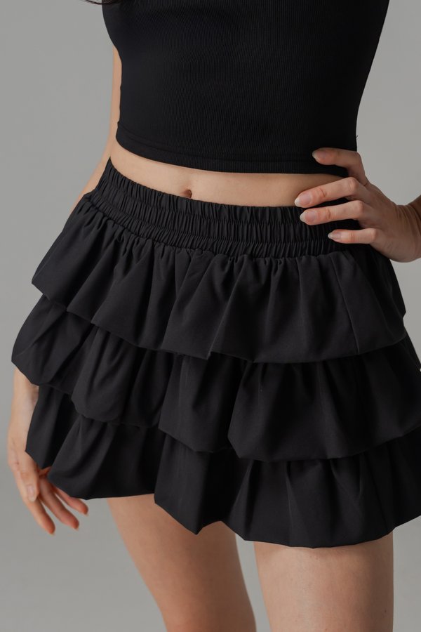 Poofy Layered Bubble Skirt In Black