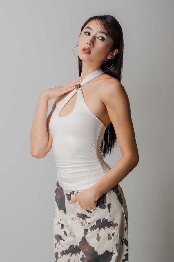 Greek Halter Detail Top In White