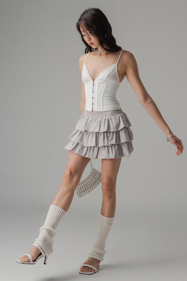 Poofy Layered Bubble Skirt In Fog Grey