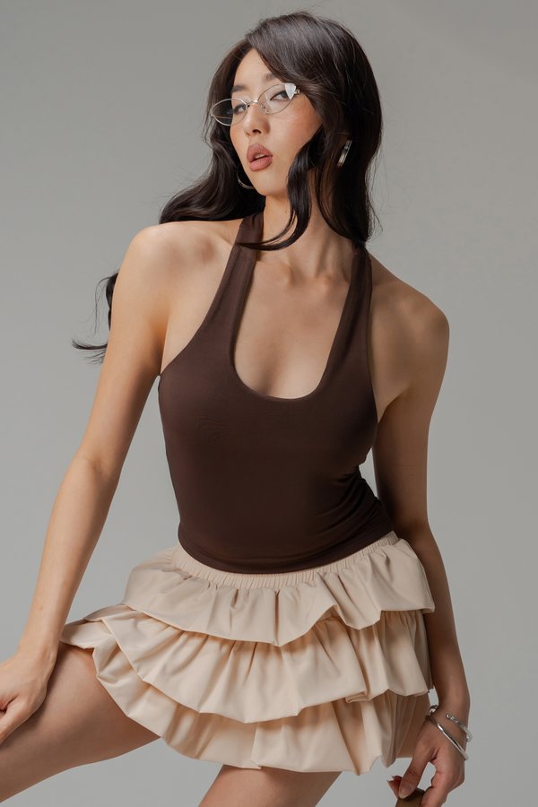 Greek Halter Detail Top In Saddle Brown