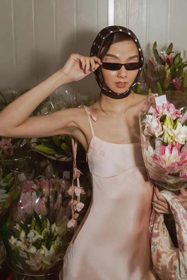 Petal Satin Mini Dress In Shell Pink