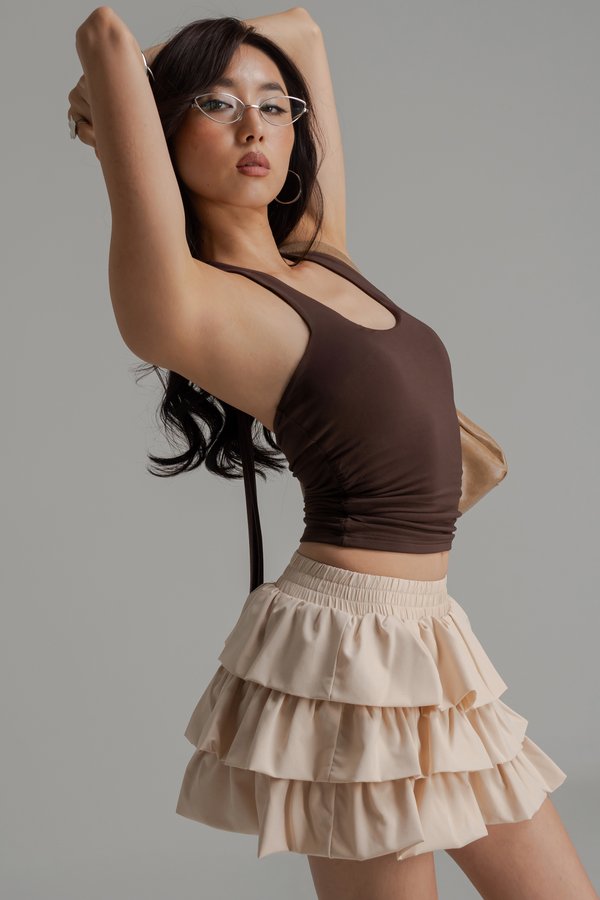 Poofy Layered Bubble Skirt In Sand Beige