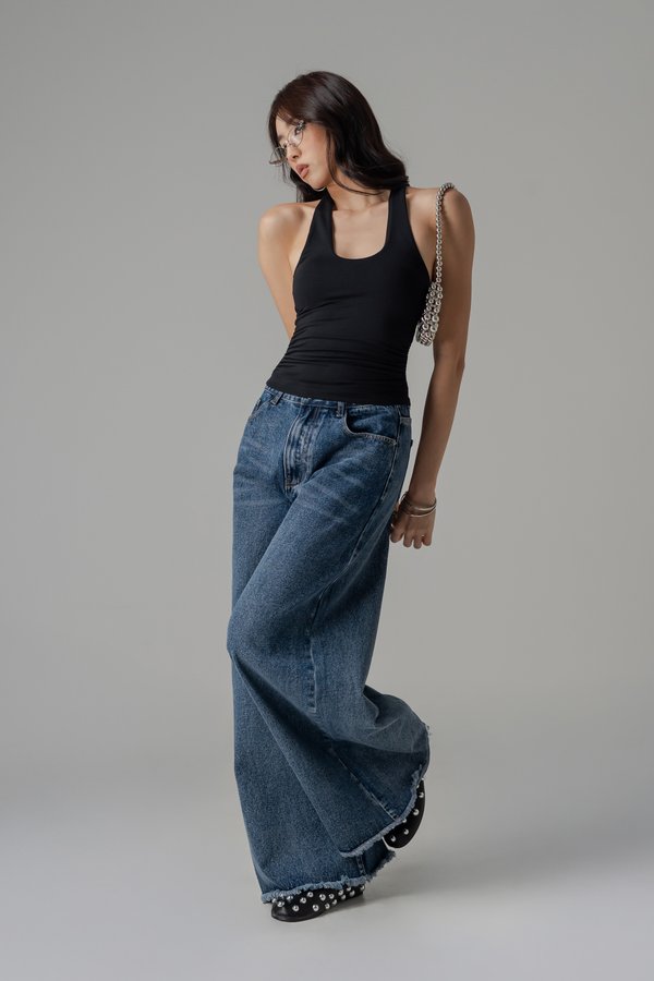 Greek Halter Detail Top In Black