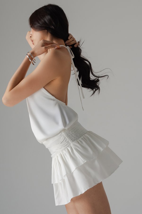 Pixie Halter Drop Waist Dress In White