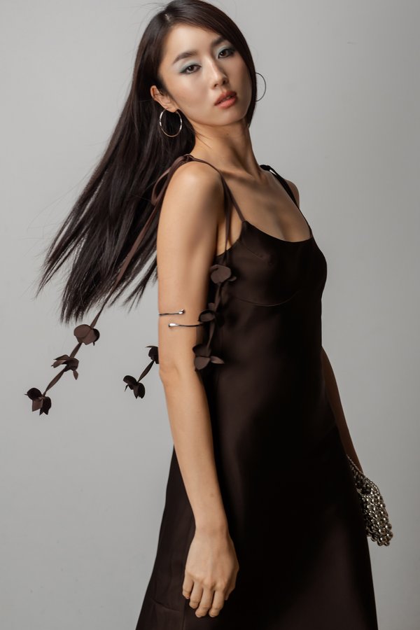 Petal Satin Maxi Dress In Chocolate