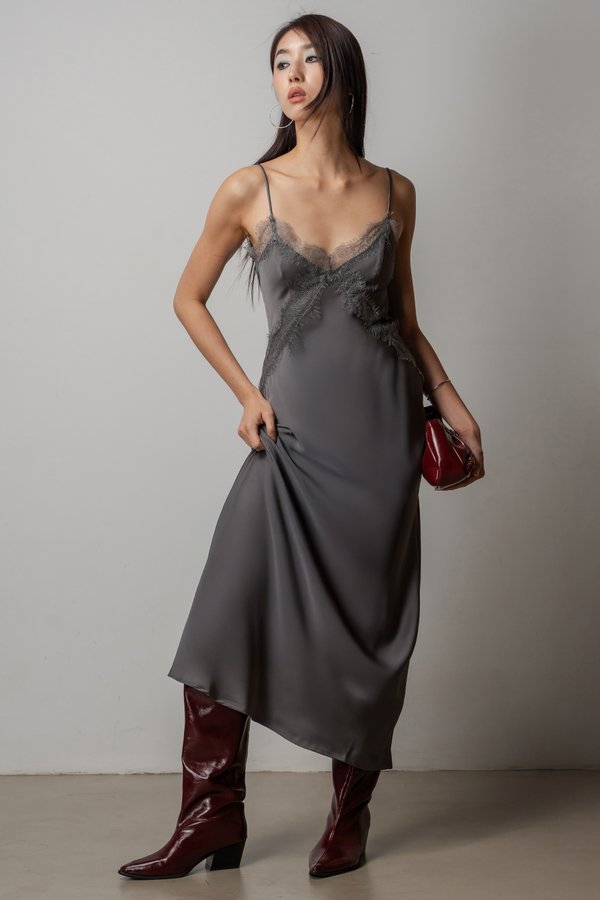 Mojo Lace Trim Maxi Dress In Chrome