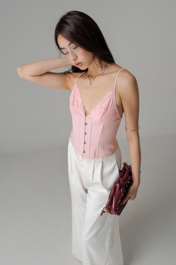 Rhythm Lace Corset Top In Fade Pink
