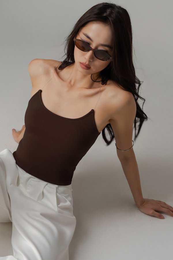 Phantom Ribbed Padded Racer Top in Cocoa Brown
