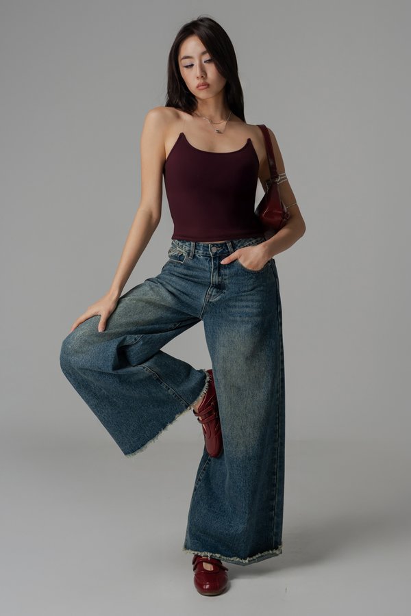 Phantom Ribbed Padded Racer Top in Sangria