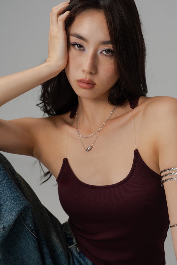 Phantom Ribbed Padded Racer Top in Sangria