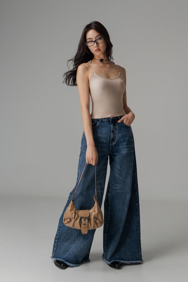 Phantom Ribbed Padded Racer Top in Sand Greige