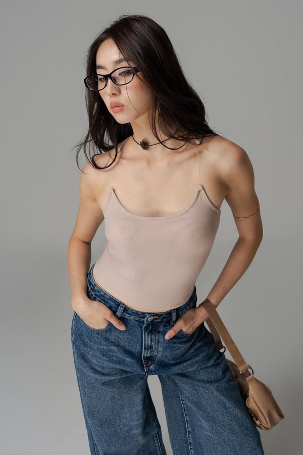 Phantom Ribbed Padded Racer Top in Sand Greige