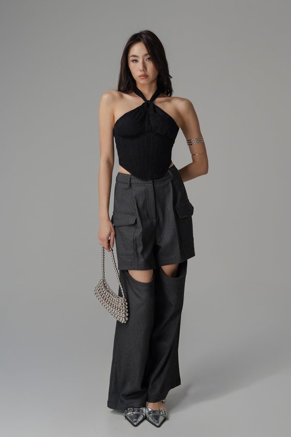 Twiddle Lace Halter Corset Top In Black