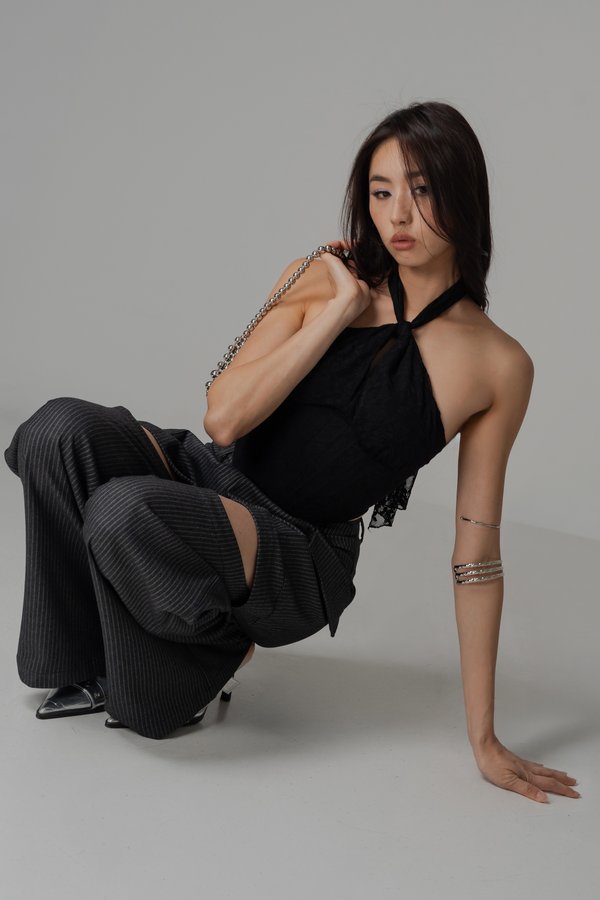 Twiddle Lace Halter Corset Top In Black