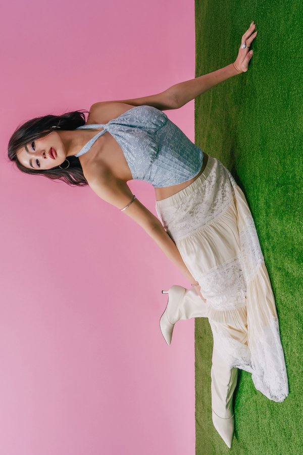 Twiddle Lace Halter Corset Top In Cinderella Blue