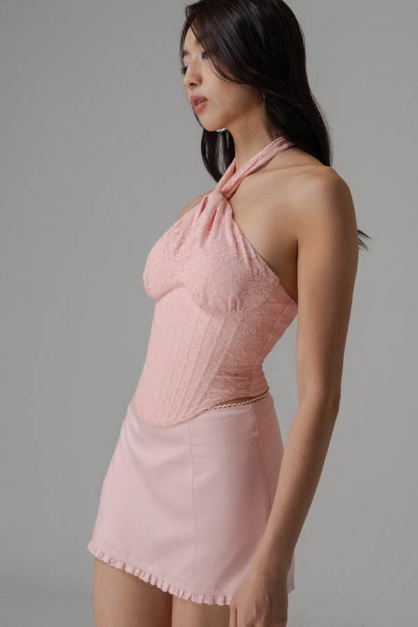 Twiddle Lace Halter Corset Top In Princess Pink