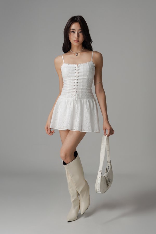 Tangled Eyelet Dress In White