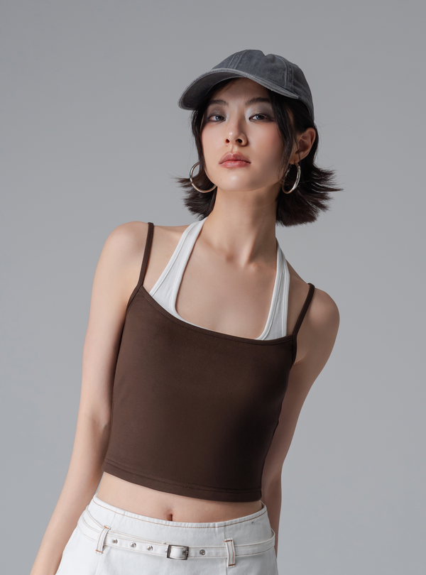 Double Trouble Halter Top In Mocha Brown