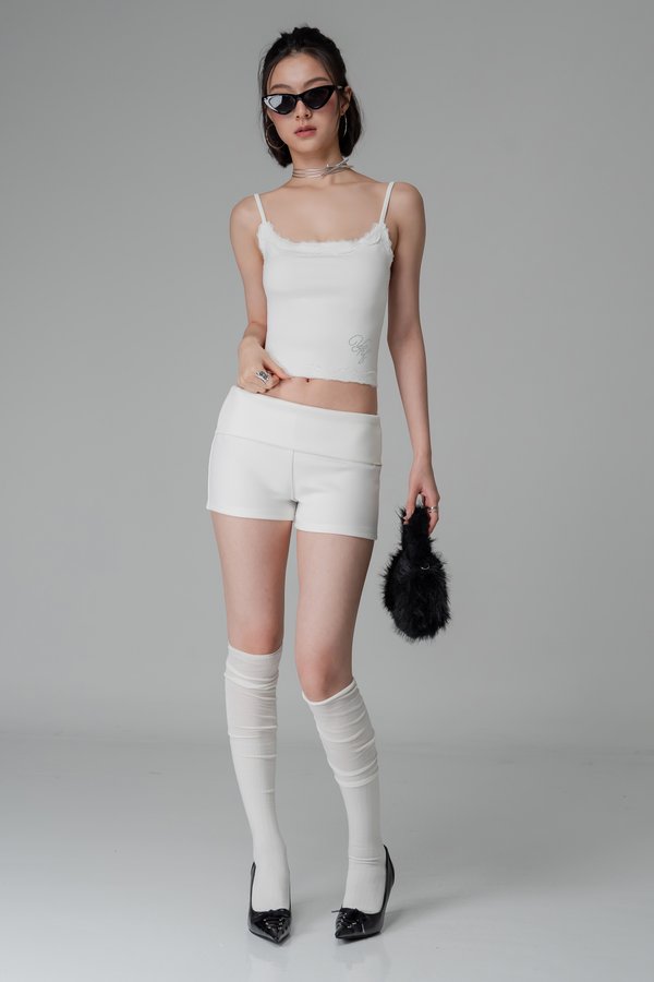 Studio Foldover Shorts In Pearl White