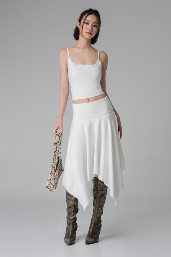 En pointe Asymetrical Foldover Skirt In Pearl White
