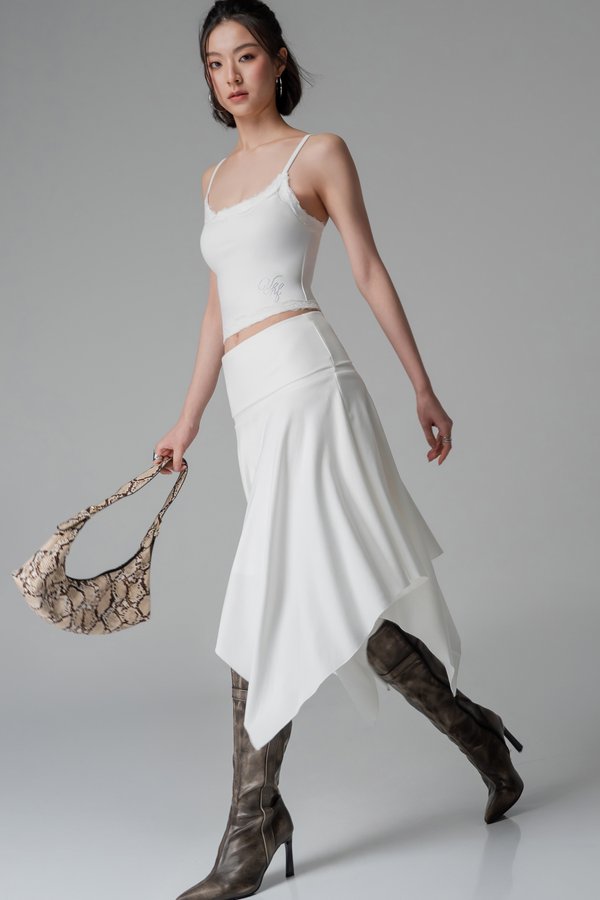 En pointe Asymetrical Foldover Skirt In Pearl White