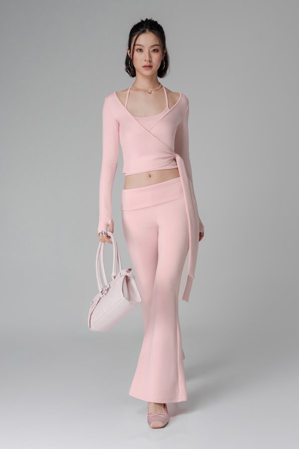 Motion Wrapped Sleeved Top In Ballet Pink