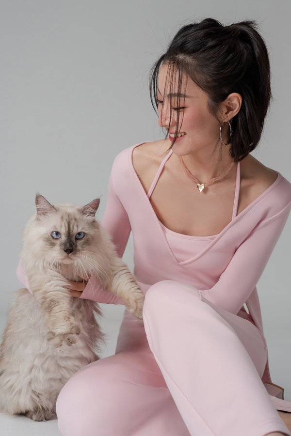 Motion Wrapped Sleeved Top In Ballet Pink