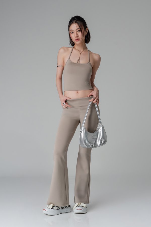 PETITE | Stretch Foldover Pants In Latte Brown