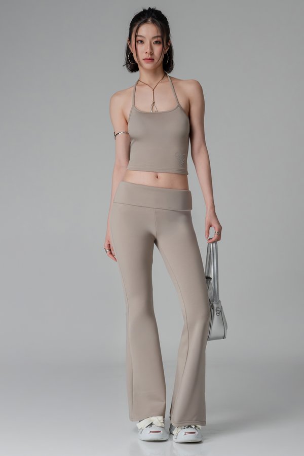 PETITE | Stretch Foldover Pants In Latte Brown