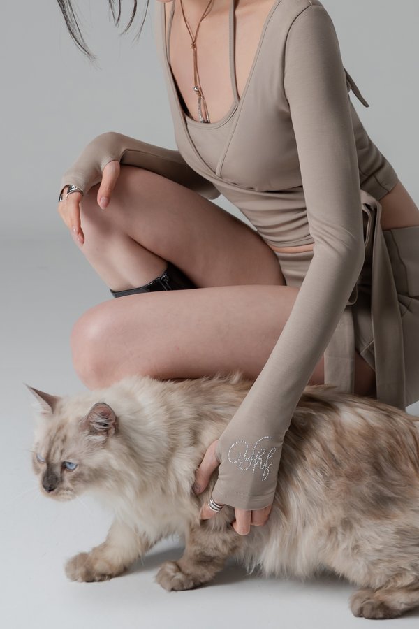Motion Wrapped Sleeved Top In Latte Brown