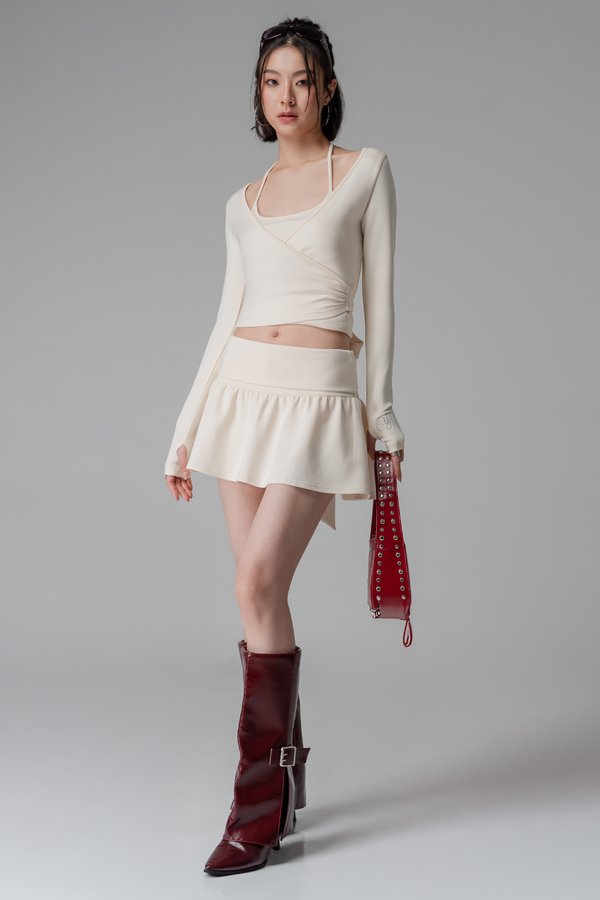 Motion Wrapped Sleeved Top In Ivory Cream
