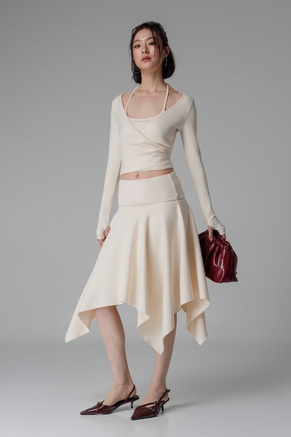 En pointe Asymetrical Foldover Skirt In Ivory Cream