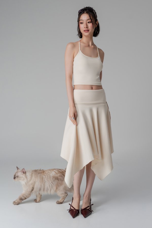 En pointe Asymetrical Foldover Skirt In Ivory Cream