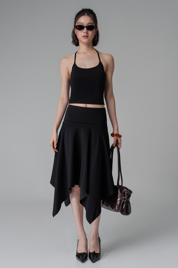 En pointe Asymetrical Foldover Skirt In Black
