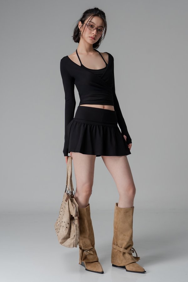 Motion Wrapped Sleeved Top In Black