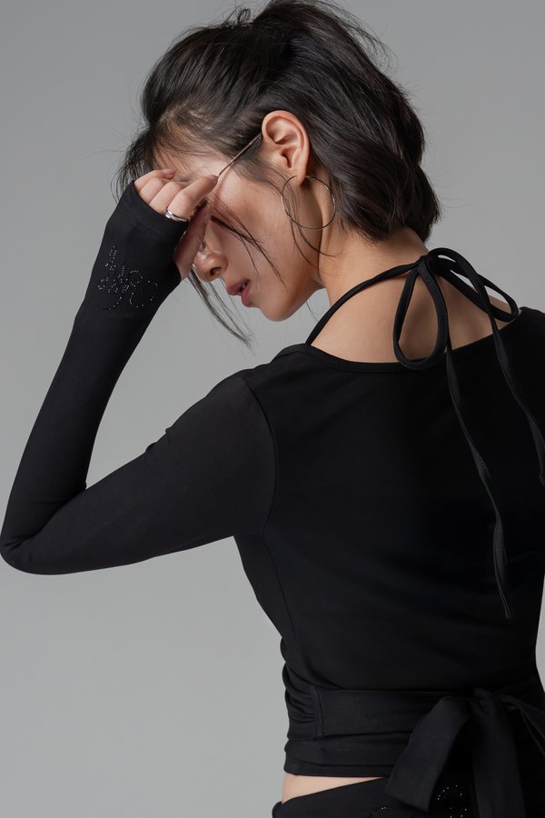 Motion Wrapped Sleeved Top In Black