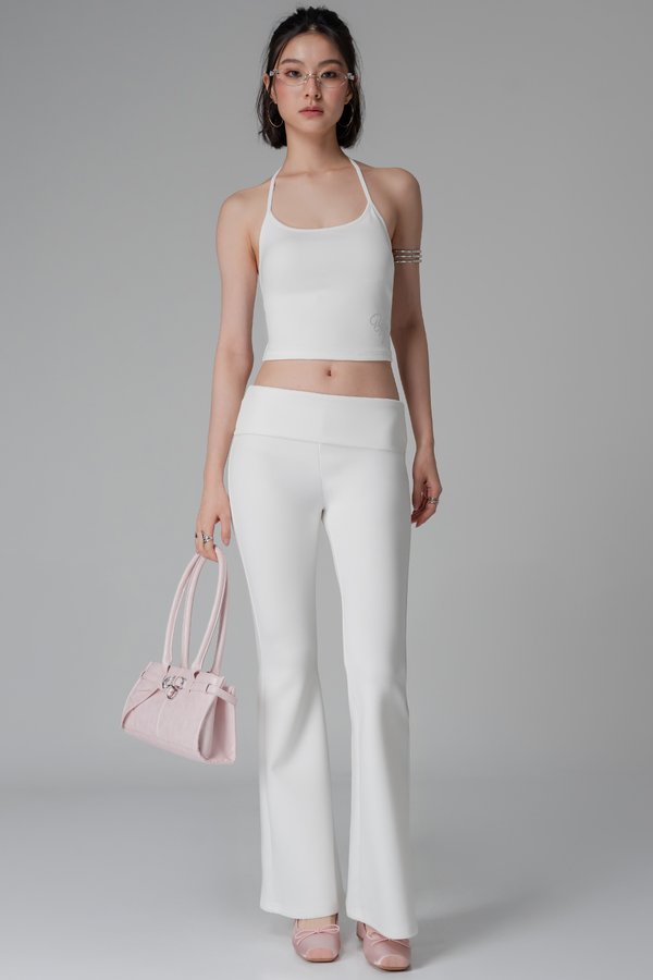 Stretch Foldover Pants In Pearl White