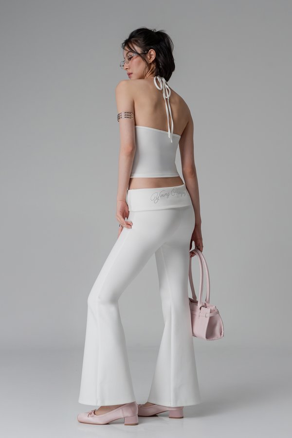 PETITE | Stretch Foldover Pants In Pearl White