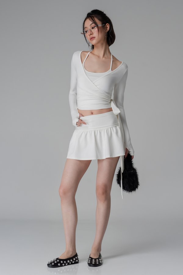 Flow Foldover Mini Skirt In Pearl White
