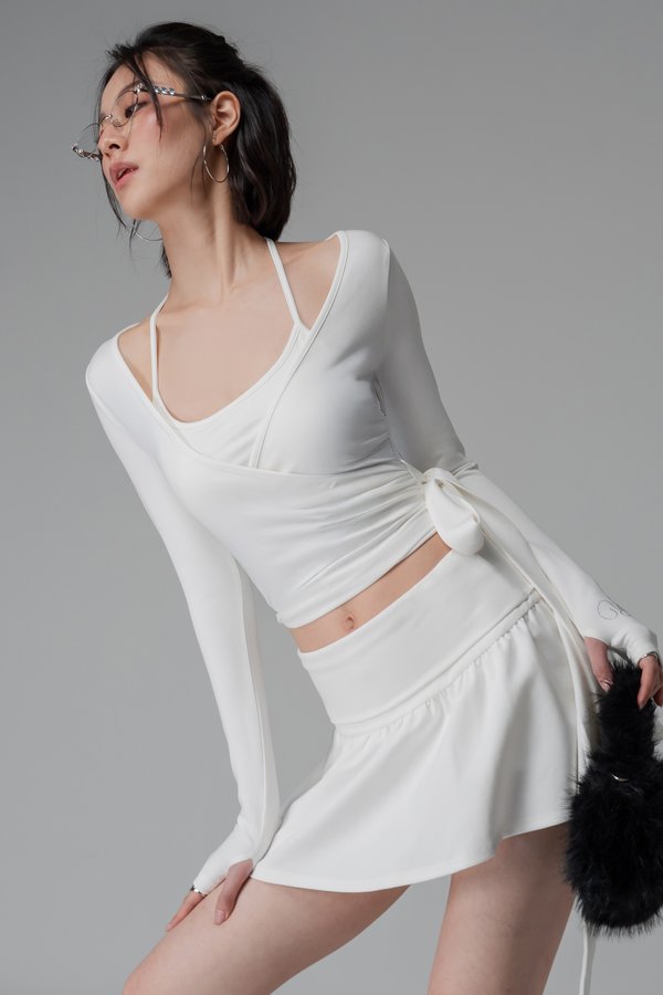 Flow Foldover Mini Skirt In Pearl White